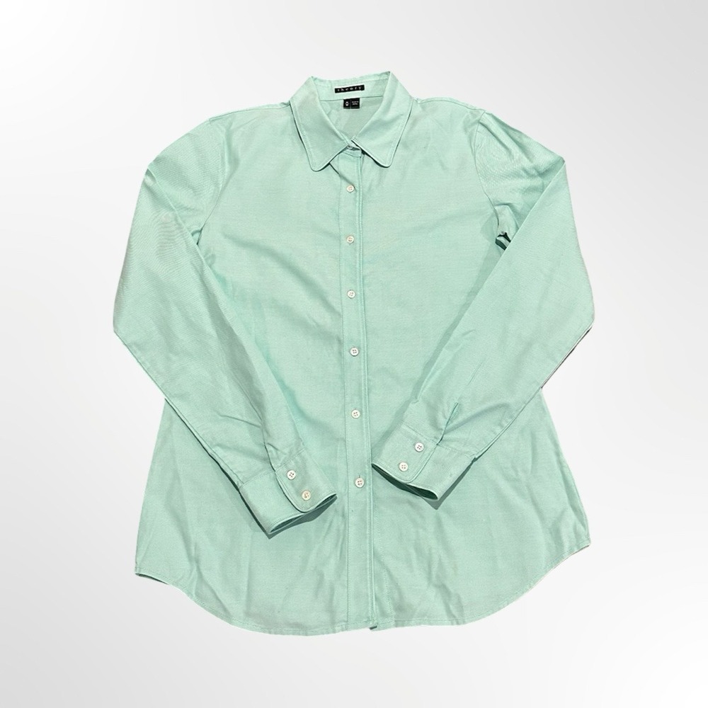Theory Mens Shirt Button Down Long Sleeve Casual Dress Top Green - Medium